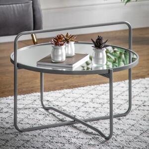 Hawley Round Glass Coffee Table With Metal Frame In Grey