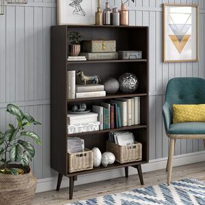 Brittan Wooden Bookcase With 4 Shelves In Walnut