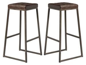 Steeple Raw Metal Frame Brown Faux Leather Bar Stools In Pair