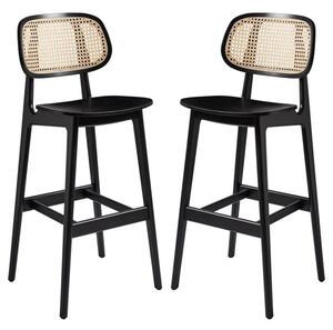 Romney Satin Black Wooden Bar Stools In Pair