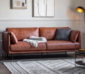 Magnolia Leather 3 Seater Sofa In Brown With Metal Legs