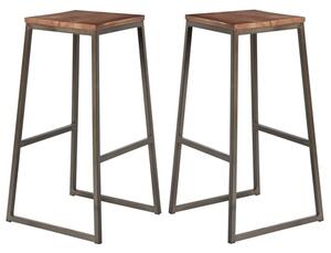 Steeple Raw Metal Frame Wooden Bar Stools In Pair