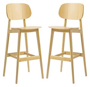 Romney Natural Oak Wooden Bar Stools In Pair