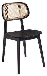 Romney Natural Rattan Back Wooden Dining Chair In Satin Black