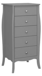 Braque Narrow Wooden Chest Of 5 Drawers In Grey