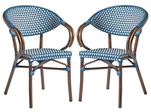 Ponte Outdoor White And Blue Weave Stacking Armchairs In Pair