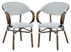 Ponte Outdoor White And Pacific Weave Stacking Armchairs In Pair