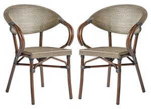 Ponte Outdoor Gold And Black Weave Stacking Armchairs In Pair