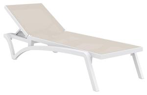 Palmont Synthetic Fabric Sun Lounger In Taupe And White