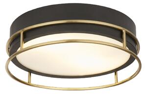 Phoenix 2 Light Frosted Glass Flush Light In Black And Brass