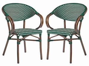 Ponte Outdoor White And Green Weave Stacking Armchairs In Pair