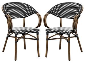 Ponte Outdoor White And Black Weave Stacking Armchairs In Pair