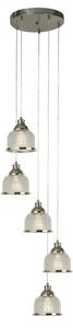 Bistro 5 Light Holophane Glass Pendant Light In Satin Silver