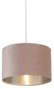 Drum Pink Velvet Pendant Light Small With Inner Silver