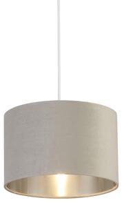 Drum Light Grey Velvet Pendant Light Small With Inner Silver