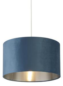 Drum Teal Velvet Pendant Light Large With Inner Silver