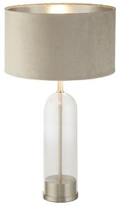 Oxford Taupe Velvet Shade Table Lamp With Glass Brass Base