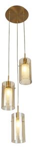 Duo 3 Light Champagne Glass Multi Drop Pendant Light In Bronze