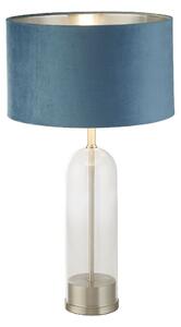 Oxford Teal Velvet Shade Table Lamp With Glass Brass Base