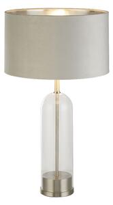 Oxford Grey Velvet Shade Table Lamp With Glass Brass Base