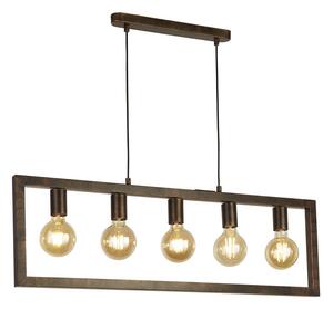 Oblong 5 Light Pendant Light In Rustic Brown