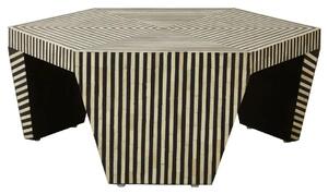 Bristol Wooden Striped Hexagon Coffee Table In Black And White