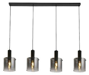 Sweden 4 Light Smoked Ombre Glass Bar Pendant Light In Black