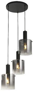 Sweden 3 Light Smoked Glass Multi Drop Pendant Light In Black