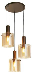 Sweden 3 Light Amber Glass Multi Drop Pendant Light In Mocha