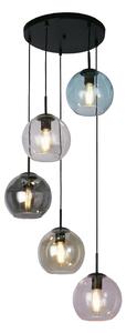 Mardi 5 Light Coloured Glass Pendant Light In Matt Black