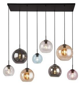 Mardi 8 Light Coloured Glass Bar Pendant Light In Matt Black