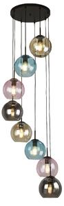 Mardi 8 Light Coloured Glass Pendant Light In Matt Black