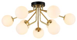 Dore 9 Light Opal Glass Shade Flush Light In Gold And Black