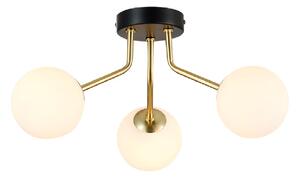 Dore 3 Light Opal Glass Shade Flush Light In Gold And Black