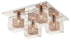 Holland 4 Light Clear Glass Flush Light In Copper And Chrome