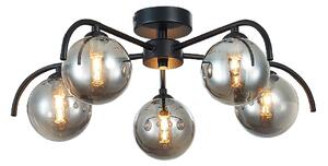 Otley 5 Light Smoked Globe Pendant Light In Matt Black