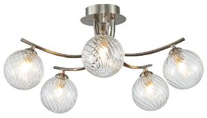 Kettlewell 5 Light Glass Shade Flush Light In Satin Nickel