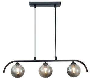 Otley 3 Light Smoked Globe Bar Pendant Light In Matt Black