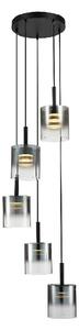 Roundhay 5 Light Smoked Glass Shade Pendant Light In Black