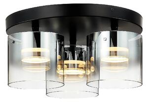 Roundhay 3 Light Smoked Glass Shade Flush Light In Black