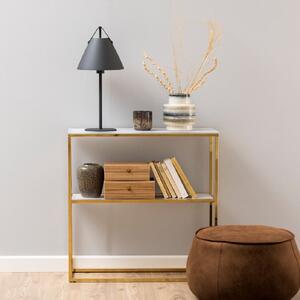 Allen White Marble Effect Glass Console Table With Gold Frame