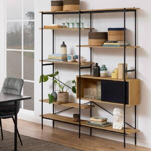 Agoura Wooden Bookcase With 1 Door And 5 Shelves In Dark Oak