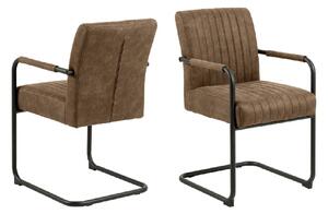 Alpine Light Brown Fabric Dining Chairs With Metal Frame In Pair