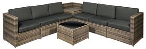 Outsunny 6-Seater Outdoor Rattan Wicker Sofa Set with Hidden Storage Side Table and Cushions, Mixed Brown Aosom UK