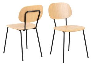 Angola Oak Wooden Dining Chairs With Metal Frame In Pair