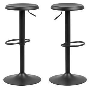 Flint Black Leather Bar Stools With Metal Base In Pair