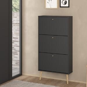 Casey Wooden Shoe Cabinet With 3 Flip Doors In Dark Grey