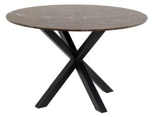 Haines Marble Dining Table Round With Black Legs In Brown