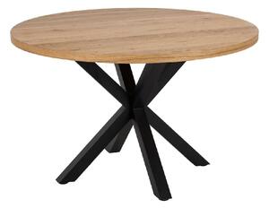 Haines Wooden Dining Table Round With Black Legs In Oak