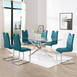 Daytona Large Glass Dining Table With 6 Petra Teal Chairs